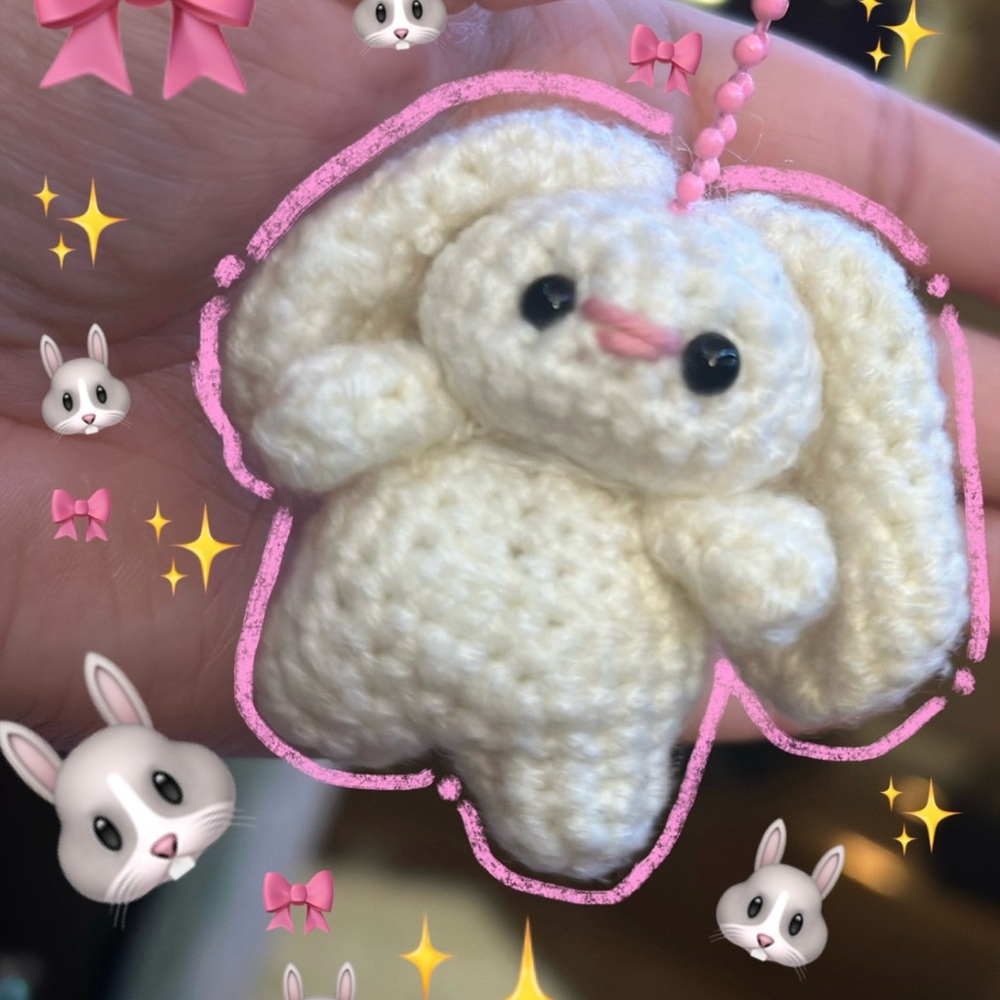 New Era White Crochet Bunny Keychain